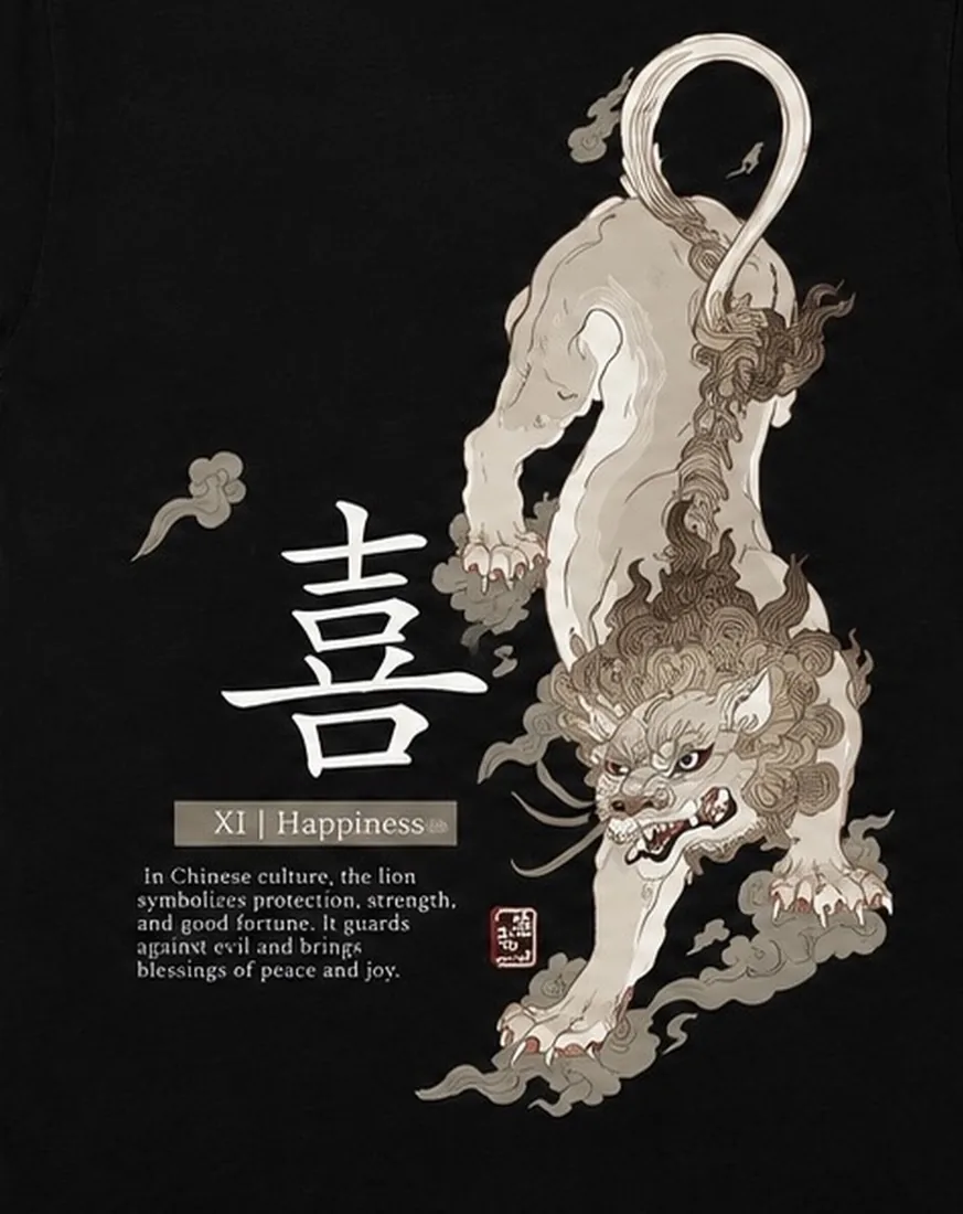 เสื้อยืดลายสิงห์ Lion สีดำ — ภาพรายละเอียดงานพิมพ์