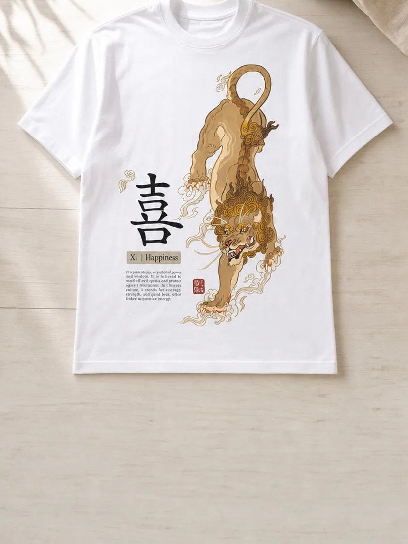 เสื้อยืดลายสิงห์ Lion สีขาว — ภาพวางแบน