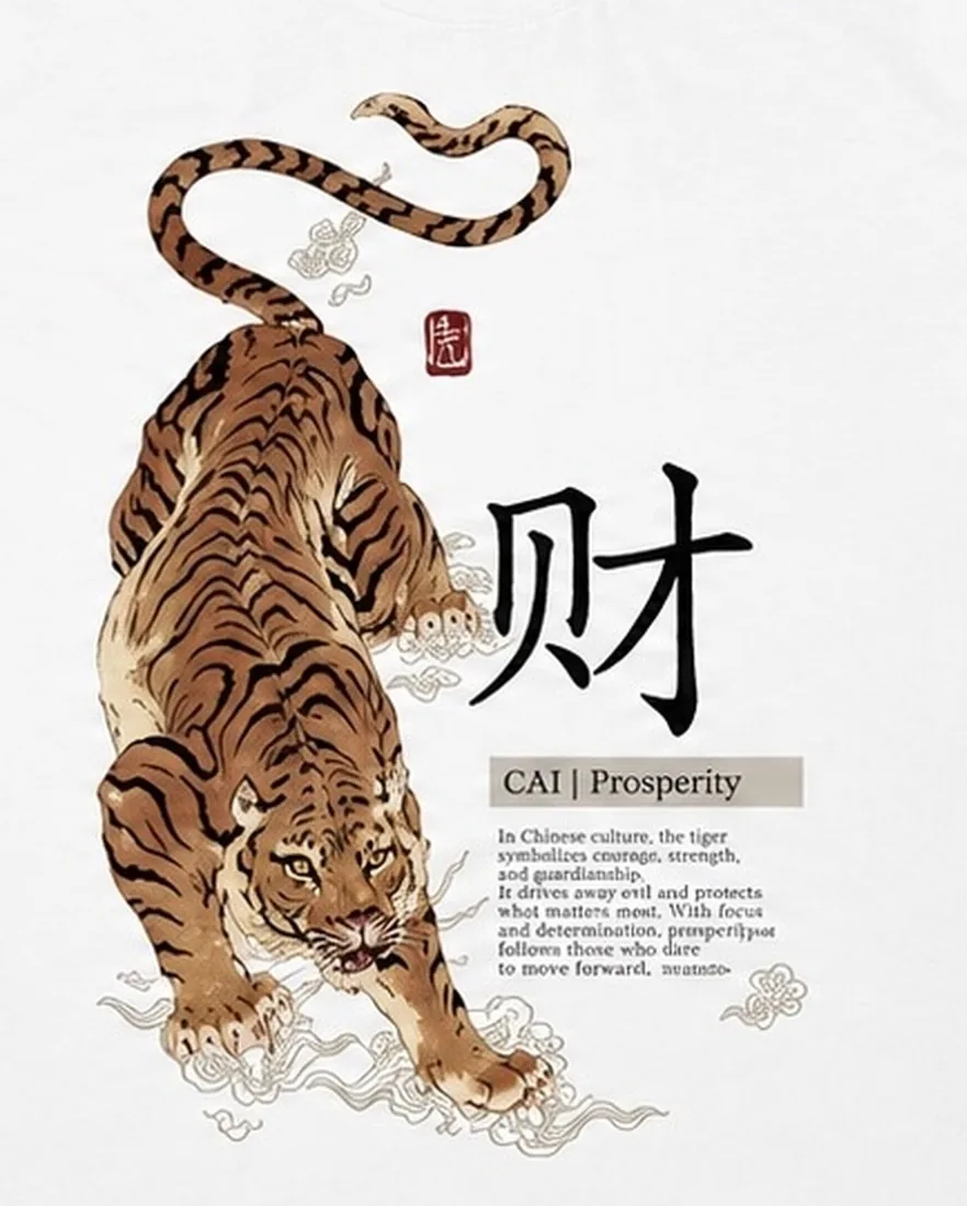 เสื้อยืดลายเสือ Tiger สีขาว — ภาพรายละเอียดงานพิมพ์